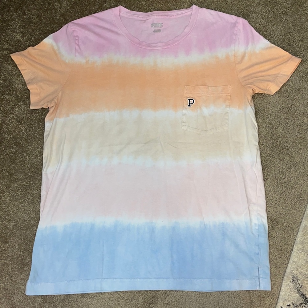 Multi-Color Tie Dye PINK Tee With Pocket, size L